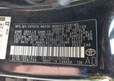 2010 Toyota Corolla S z USA, uszkodzony, nr VIN 2T1BU4EE0AC256624